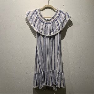 White and Blue Striped Off the Shoulder Dress Small